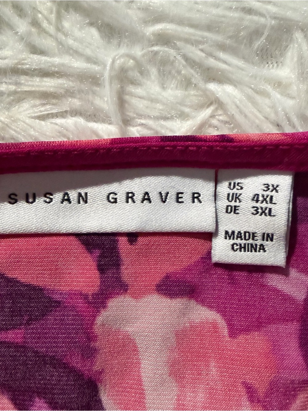 Susan Graver 3X Liquid Knit Tunic Top Pink Magenta Floral Rhinestone Keyhole - Picture 3 of 8